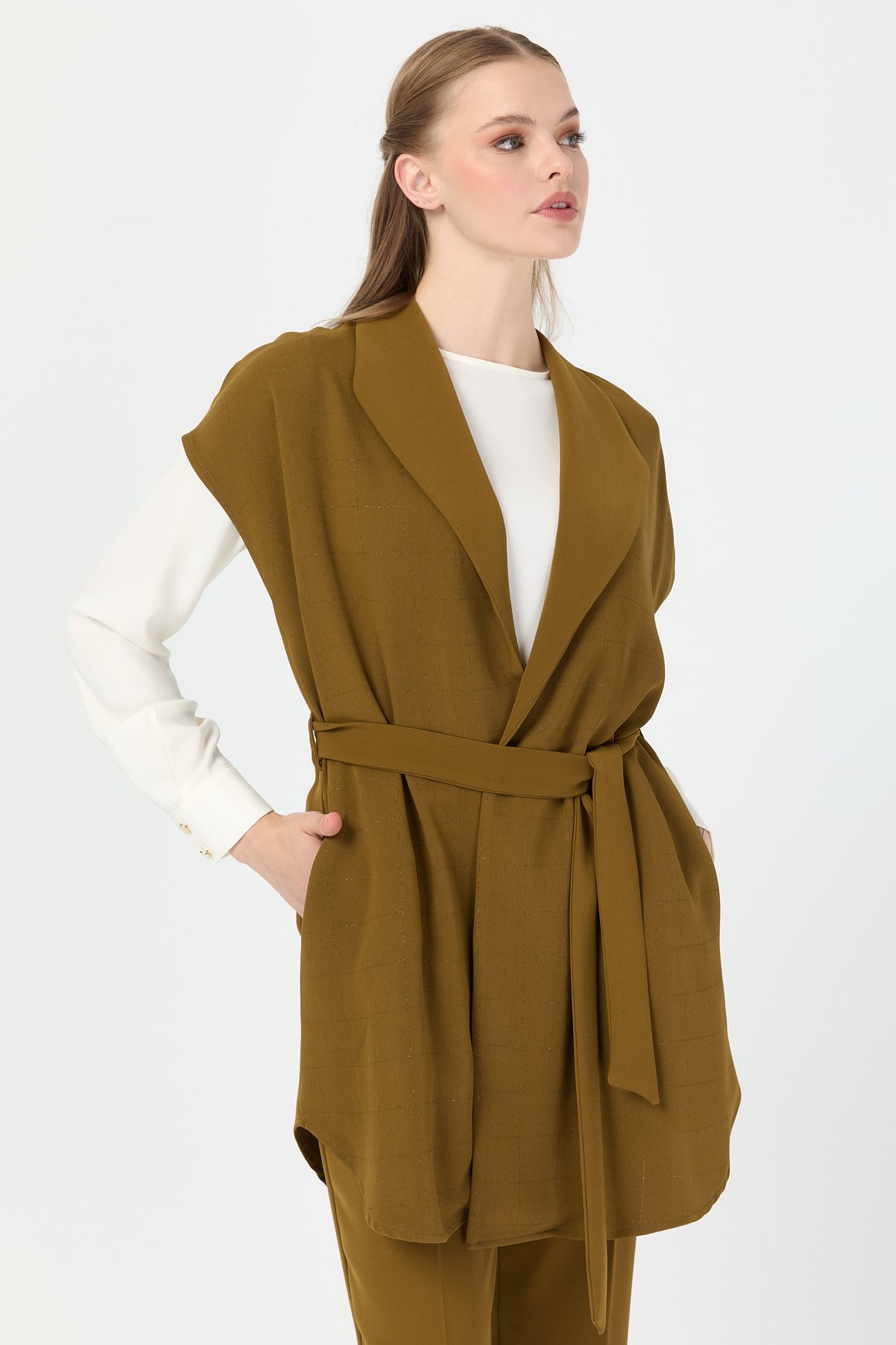 Tunik Yelek Pantolon Takım  Yağ Yeşili