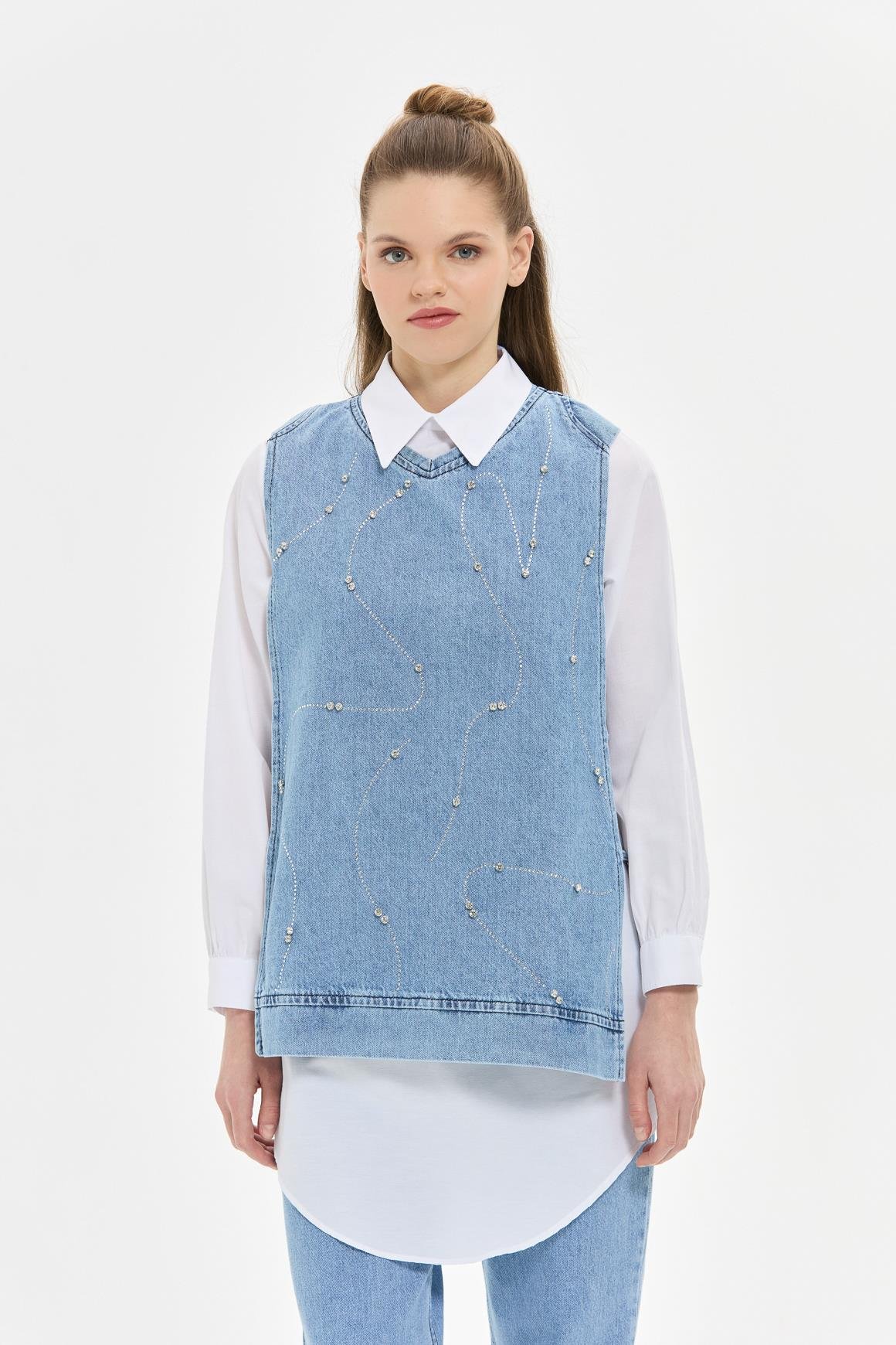 Üç Parçalı Kot Takım  Mavi