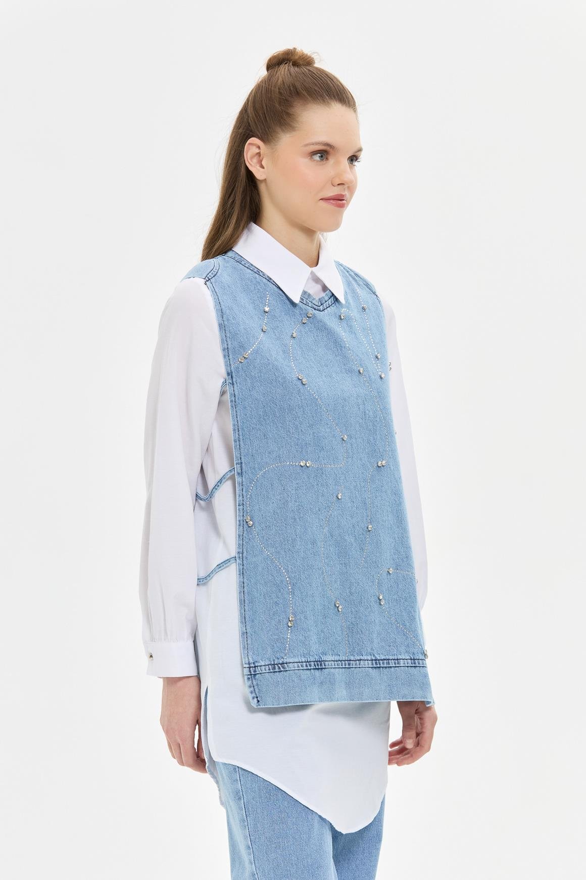 Üç Parçalı Kot Takım  Mavi