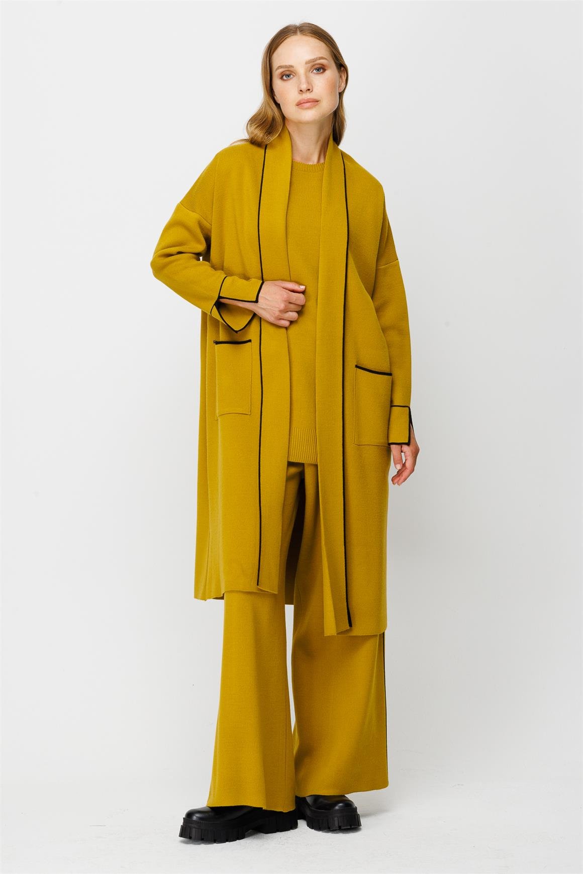 Üçlü Triko Pantolonlu Takım  Fıstık Yeşili