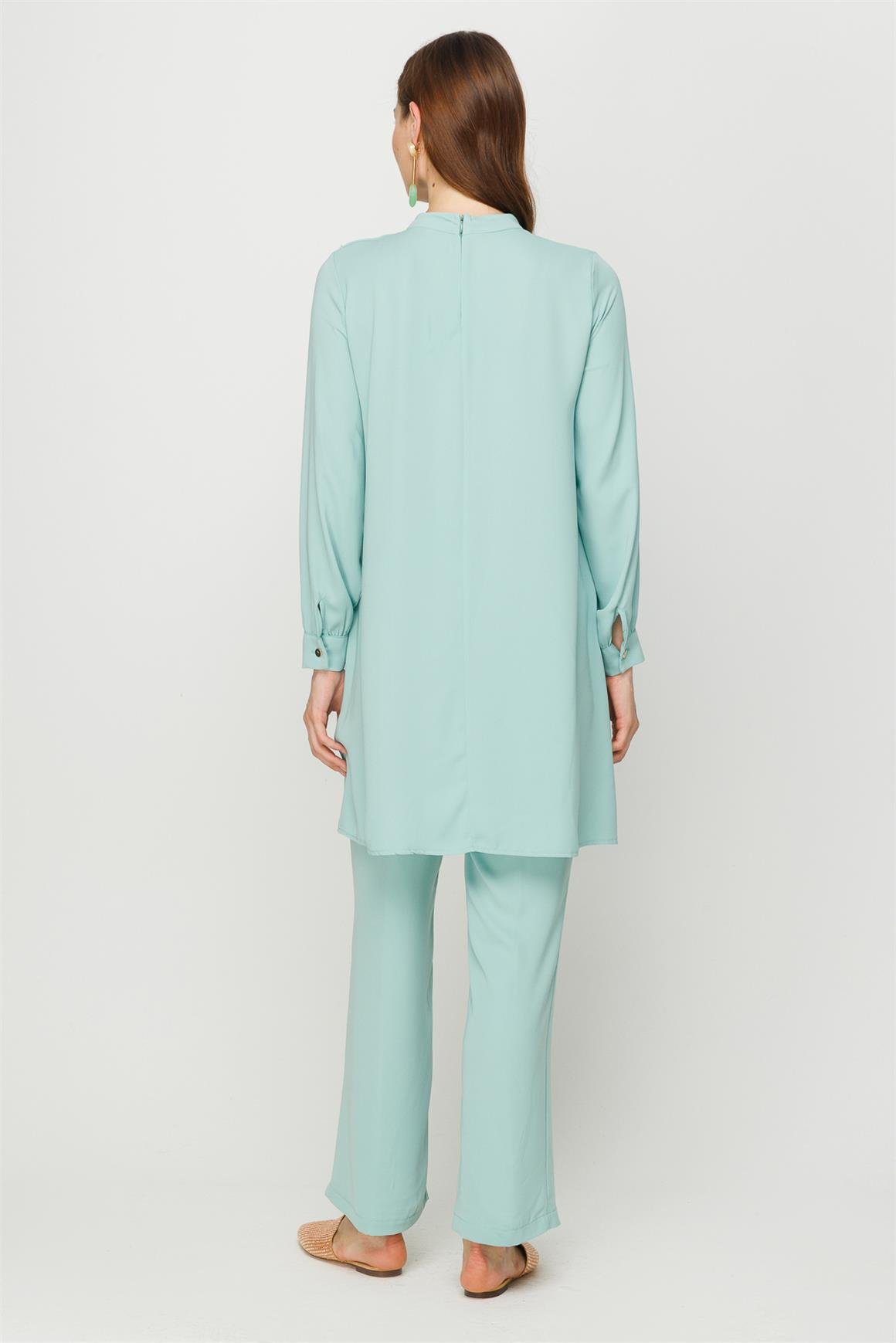 Volan Detaylı Pantolon Tunik Takım  Mint