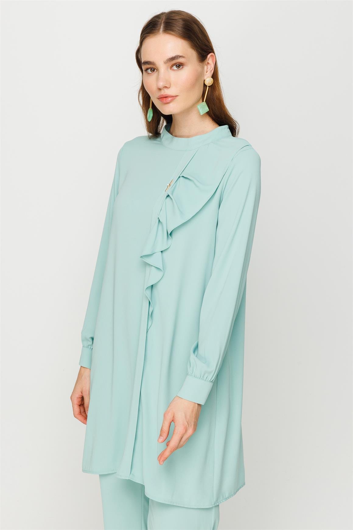 Volan Detaylı Pantolon Tunik Takım  Mint