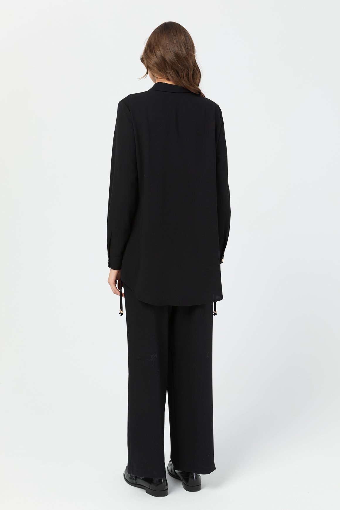 Yandan Büzgü Detaylı Pantolonlu Takım  Siyah