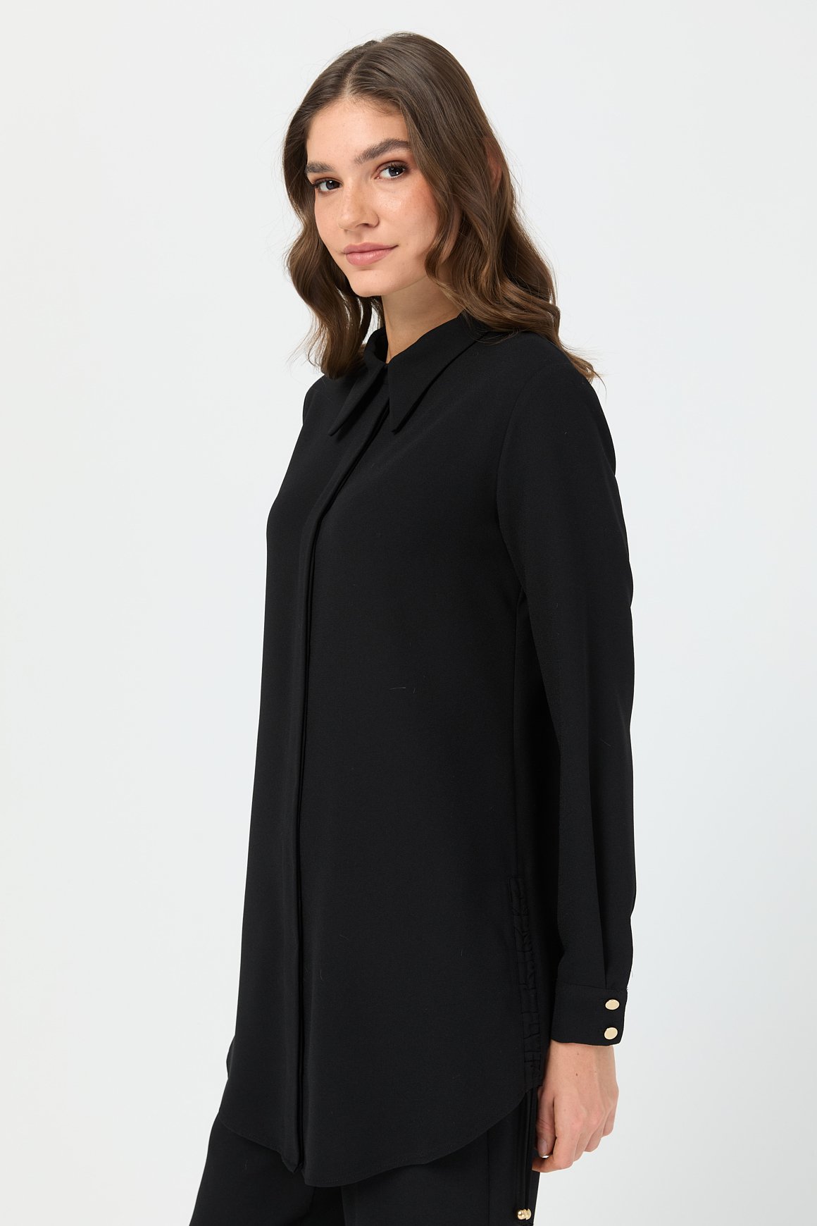 Yandan Büzgü Detaylı Pantolonlu Takım  Siyah