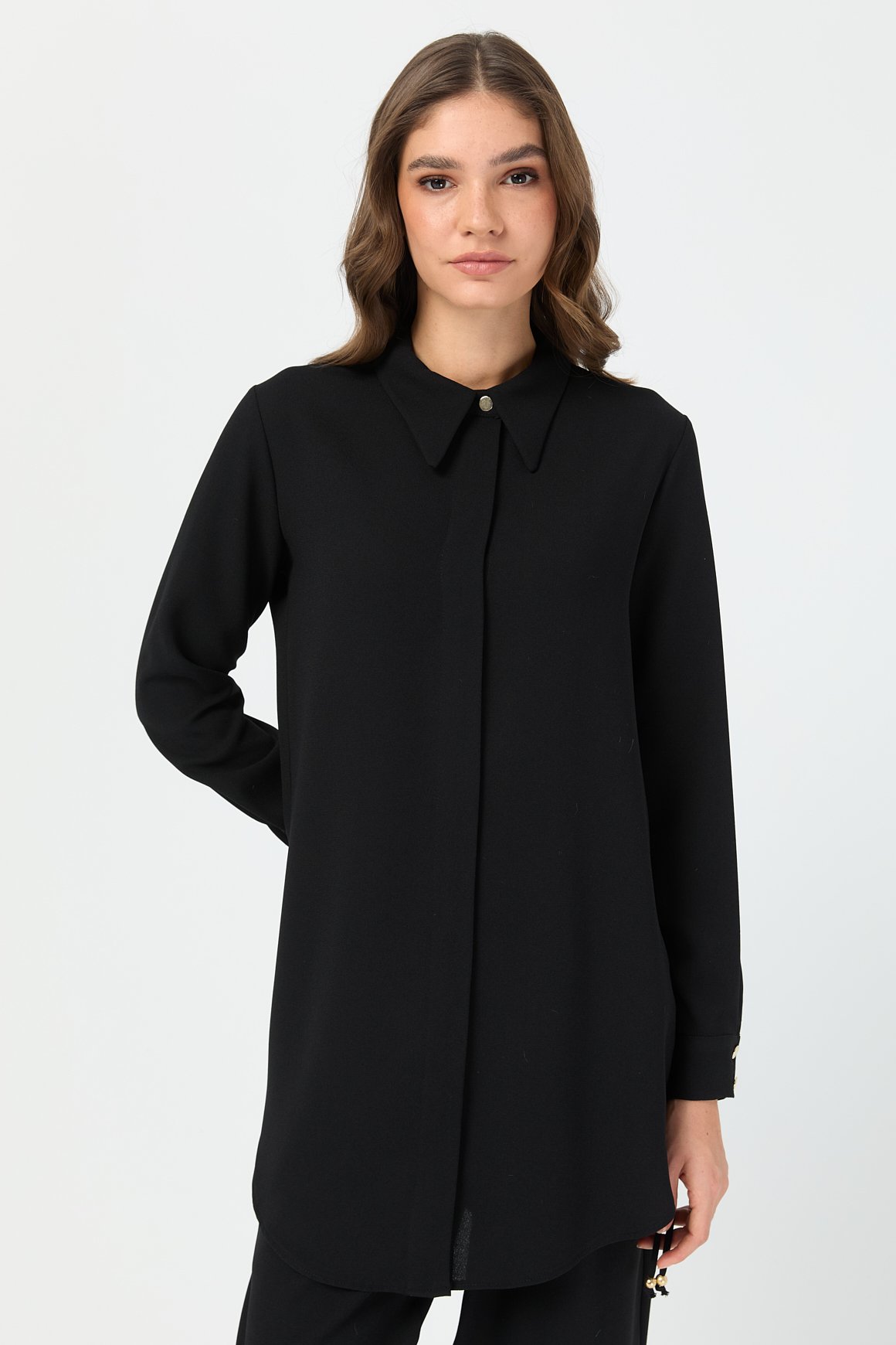 Yandan Büzgü Detaylı Pantolonlu Takım  Siyah