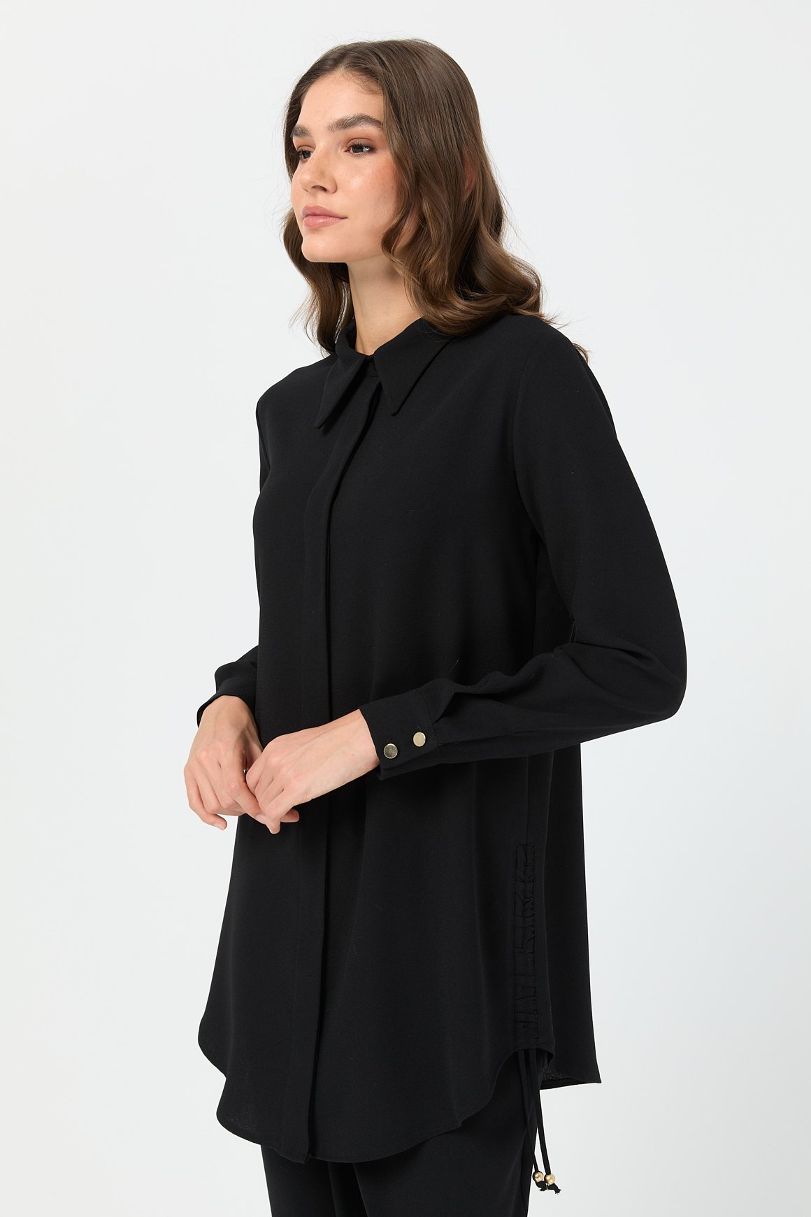 Yandan Büzgü Detaylı Pantolonlu Takım  Siyah