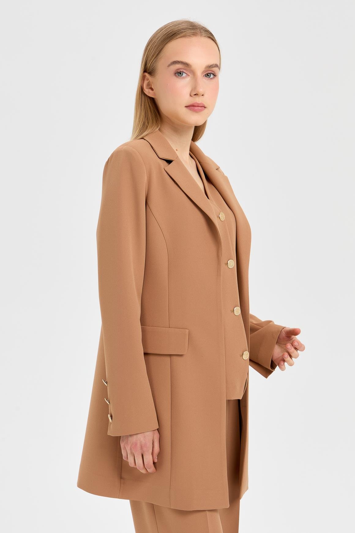 Yelek Ceket Pantolon Takım  Camel