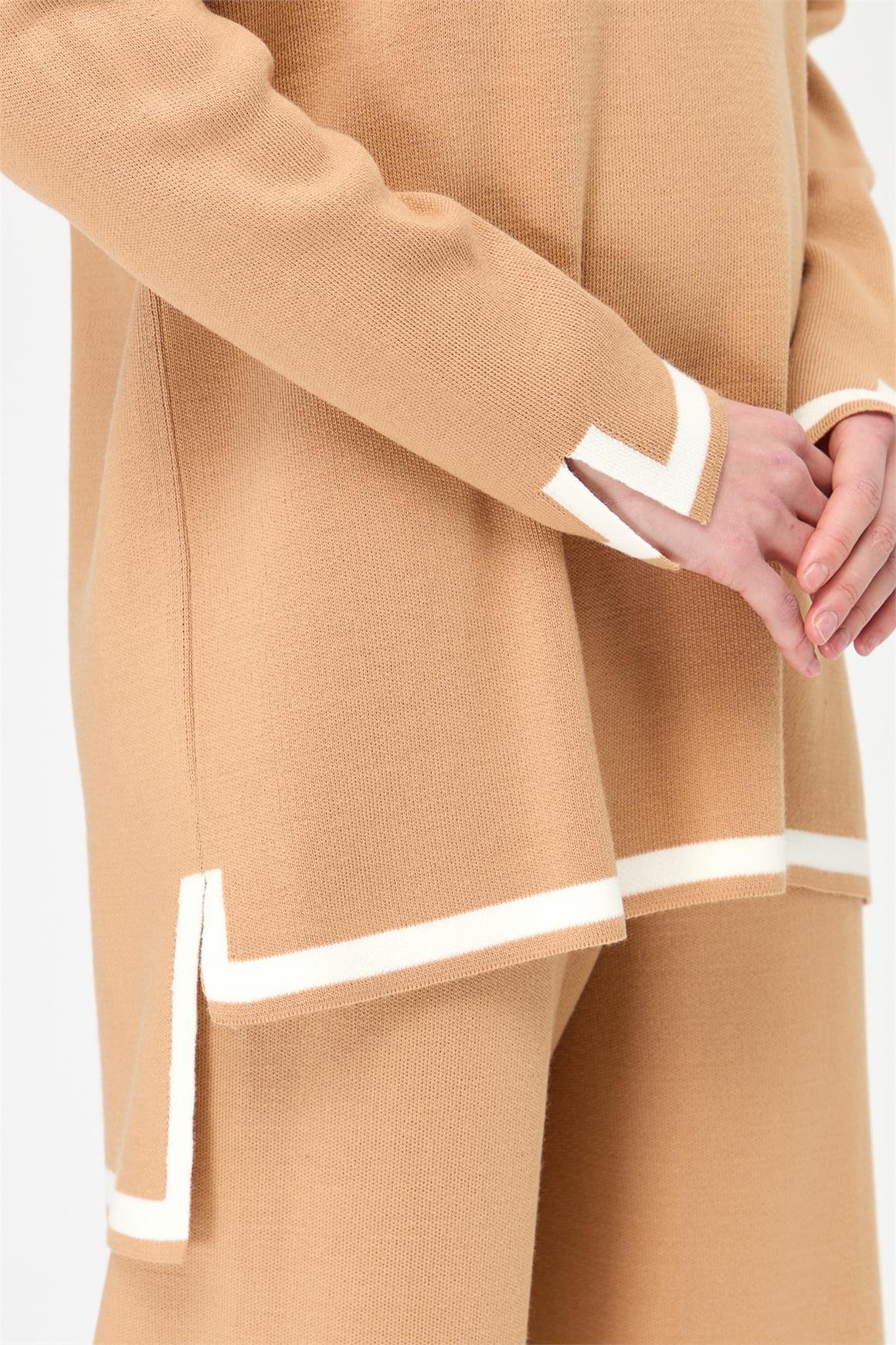 Yırtmaç Detaylı Triko Pantolonlu Takım  Vizon