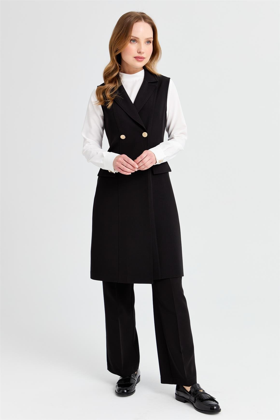 Uzun Yelekli Bluz Pantolon Takım  Siyah