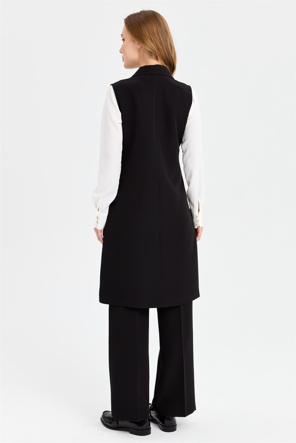 Uzun Yelekli Bluz Pantolon Takım  Siyah