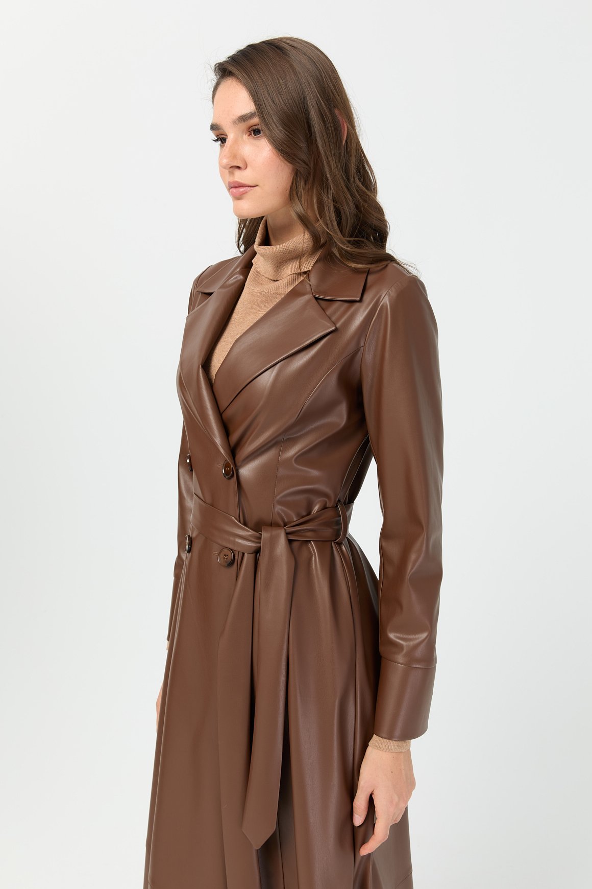 Tam Boy İçi Süet Deri Pardesü  Kahve