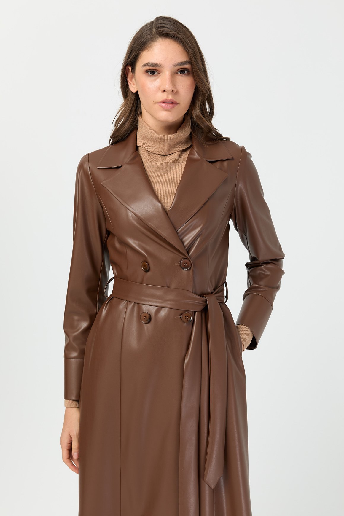 Tam Boy İçi Süet Deri Pardesü  Kahve