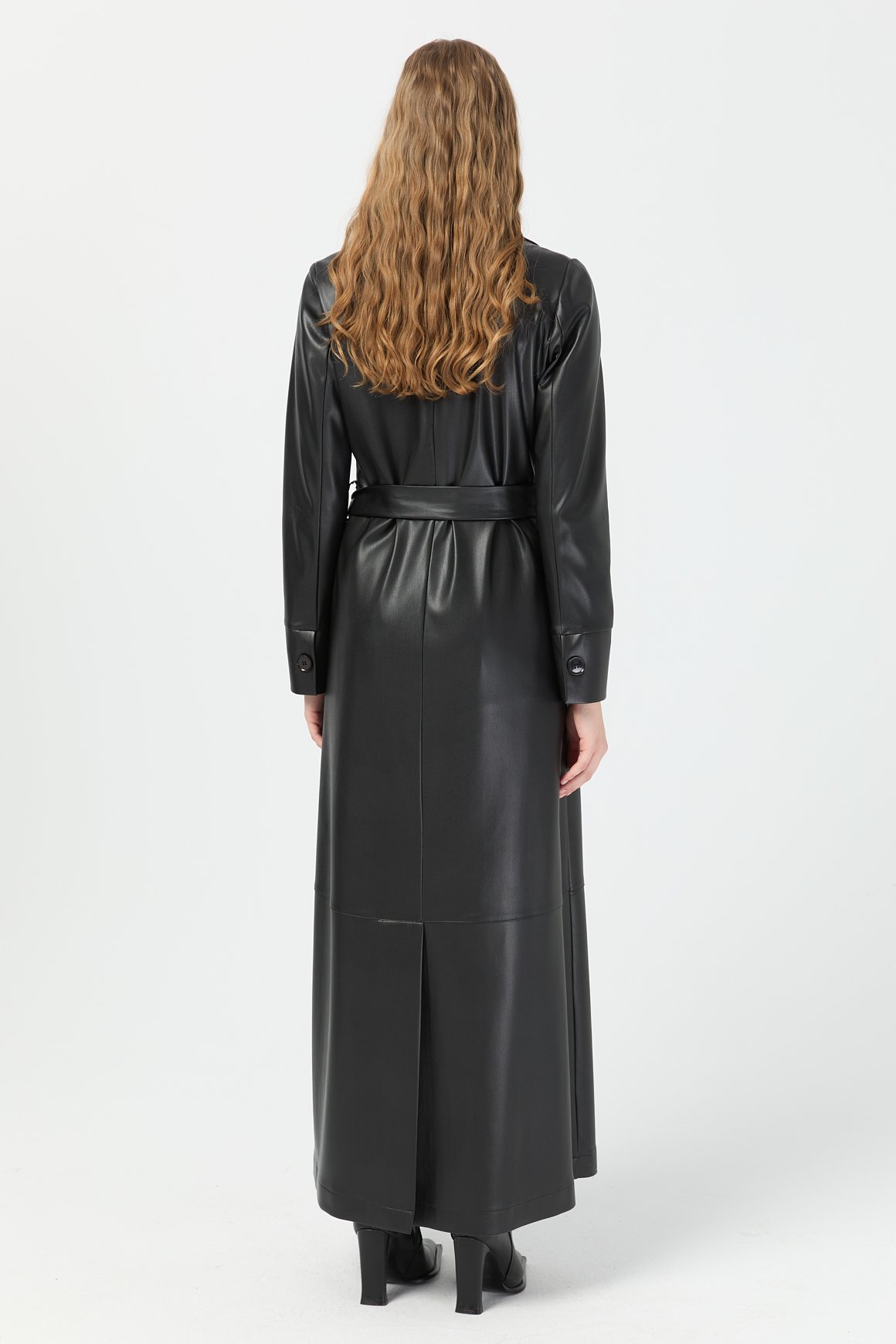 Tam Boy İçi Süet Deri Pardesü  Siyah