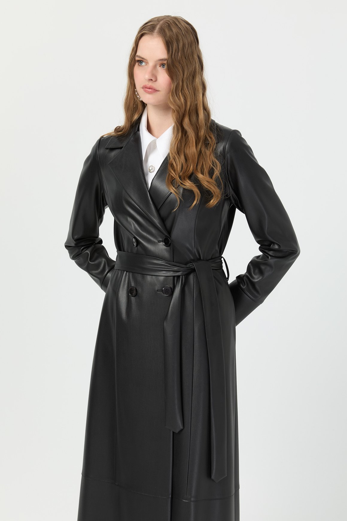 Tam Boy İçi Süet Deri Pardesü  Siyah