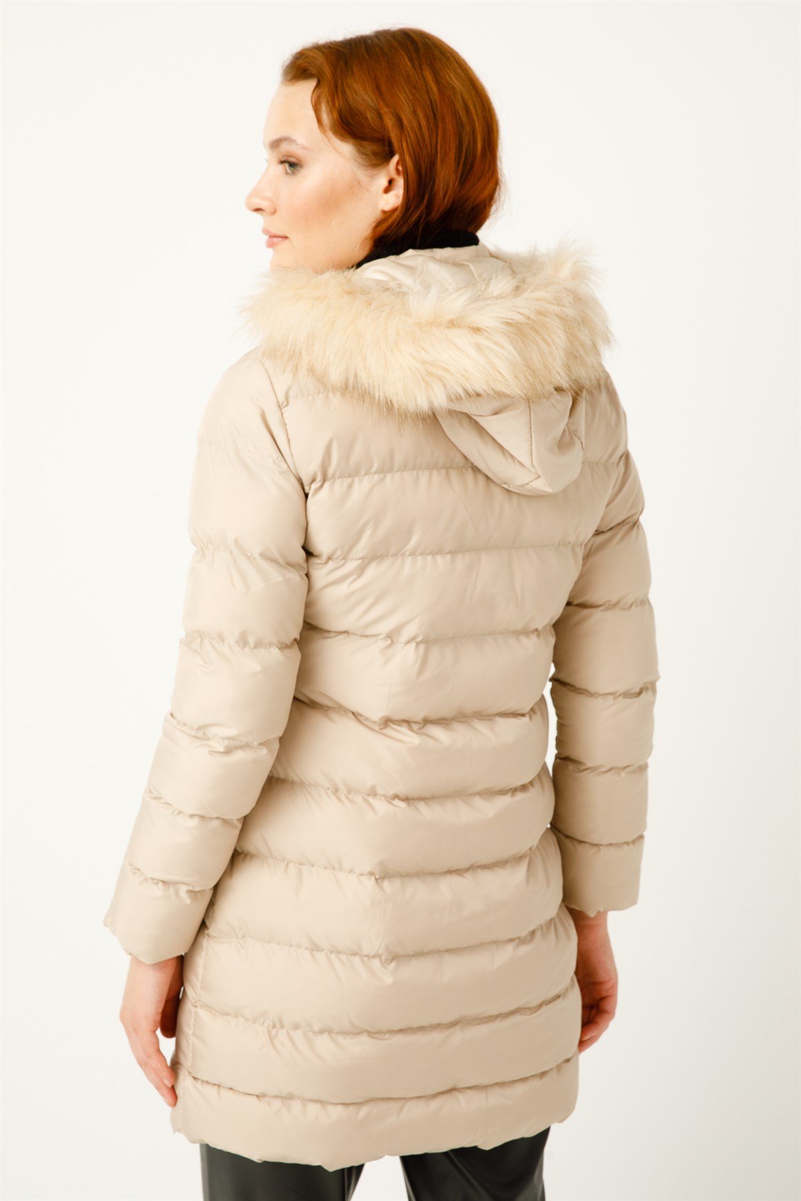 Ara Boy Kapişonlu Dolgu Kaban  Bej