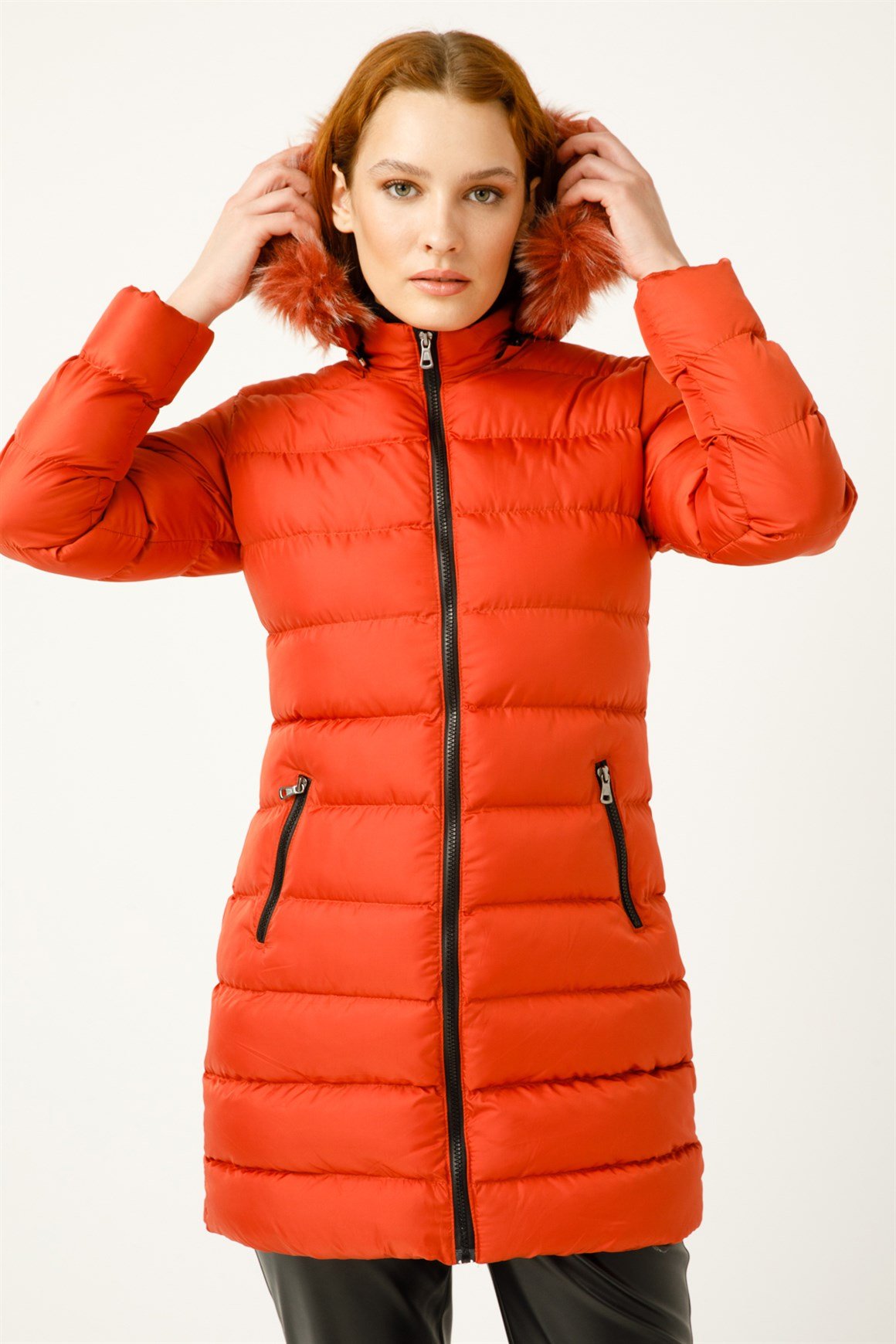 Ara Boy Kapişonlu Dolgu Kaban  Kiremit