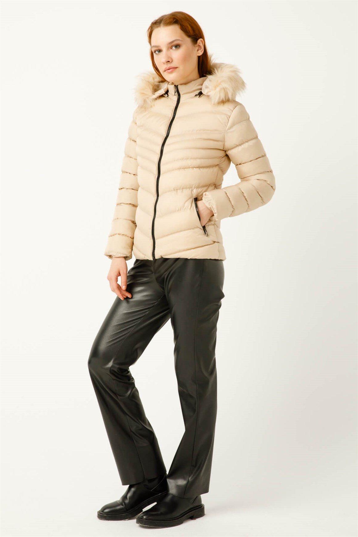 Kısa Boy Dolgu Mont  Bej