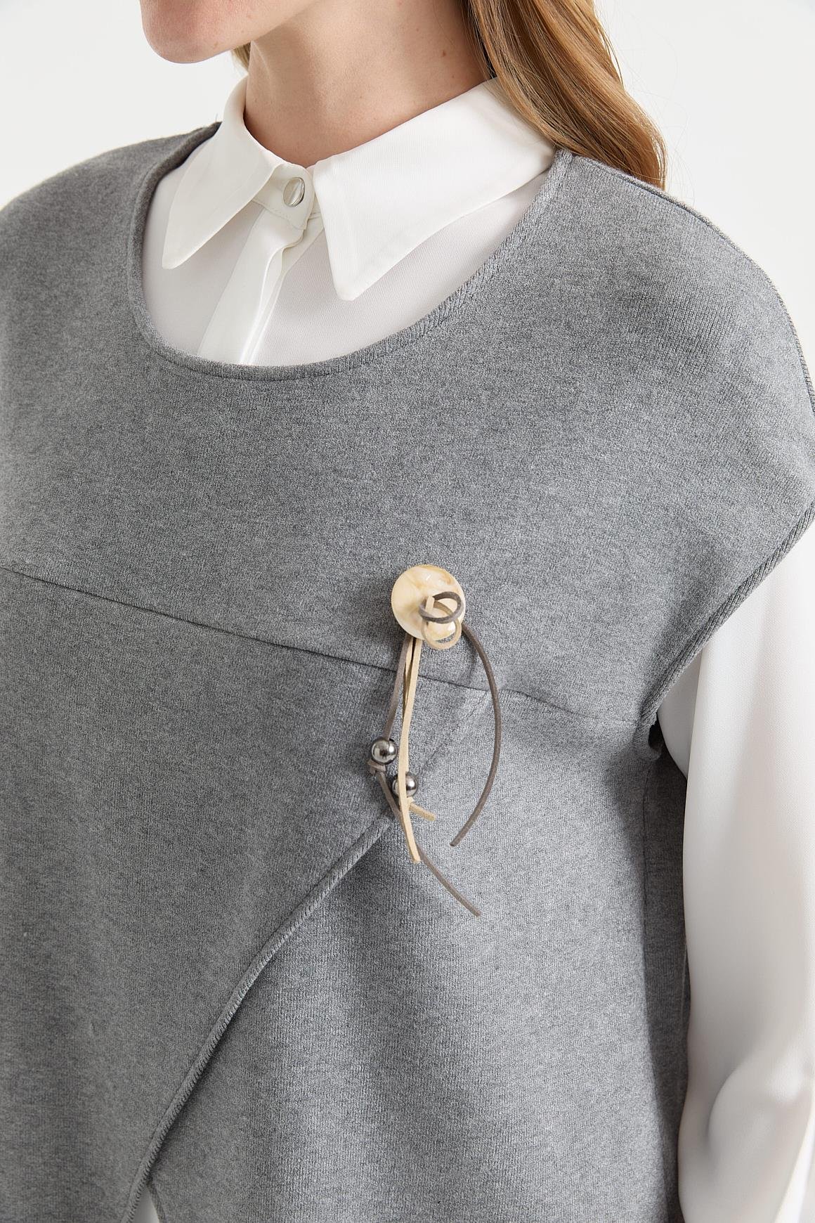 Asimetrik Kesim Broş Detaylı İkili Takım  Antrasit