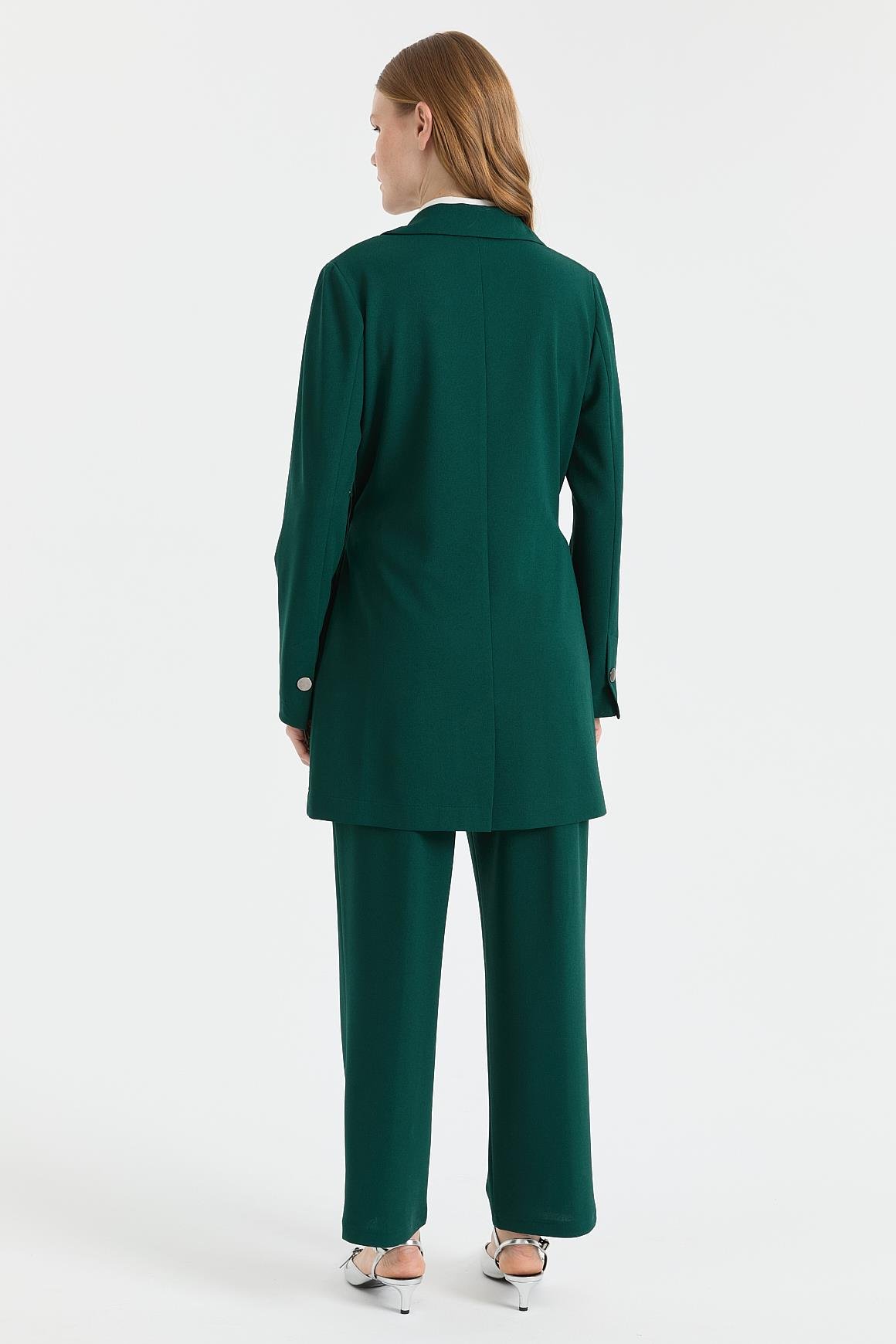 Beli Büzgülü Ceket Pantolon Takım  Zümrüt