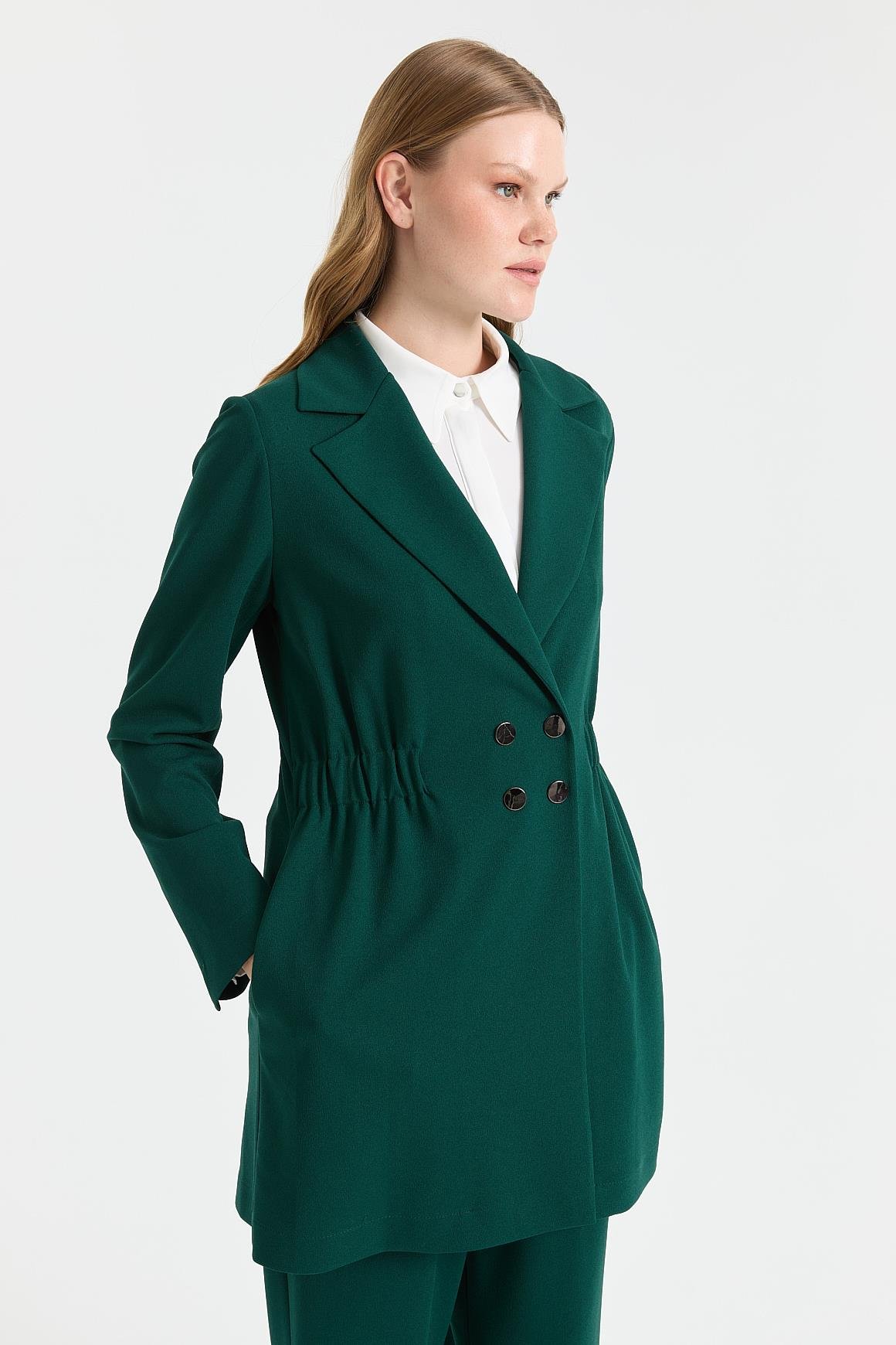 Beli Büzgülü Ceket Pantolon Takım  Zümrüt