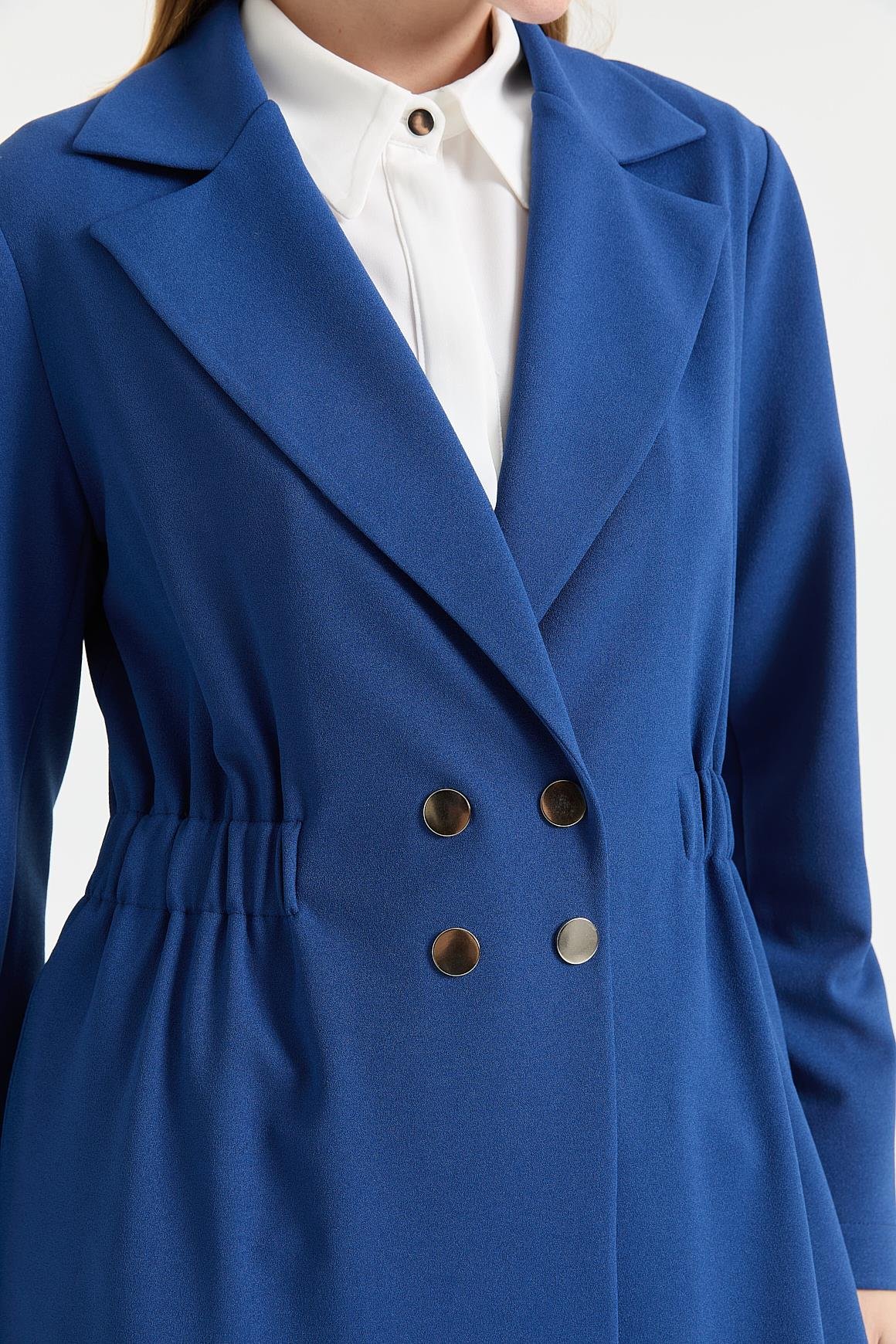 Beli Büzgülü Ceket Pantolon Takım  İndigo