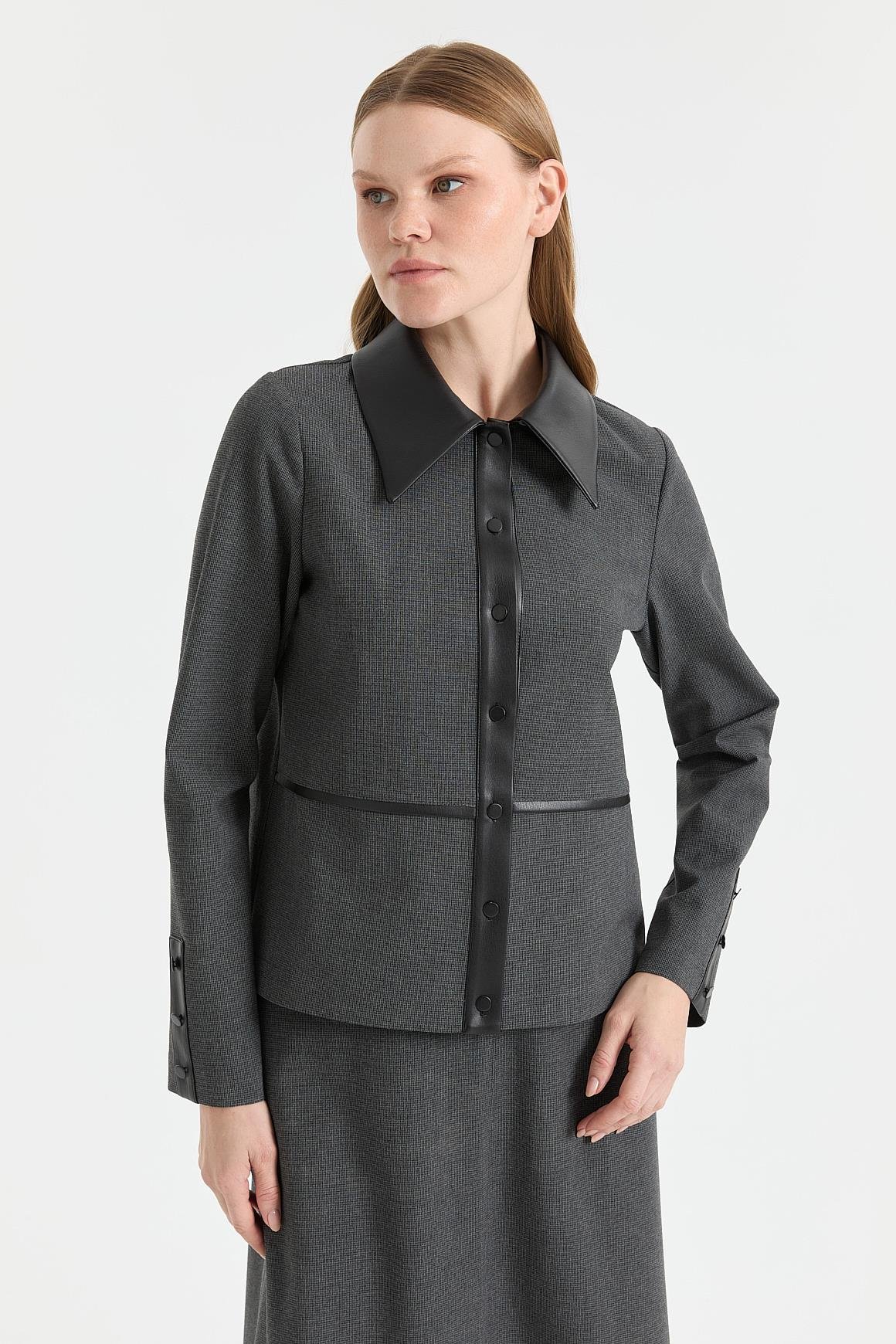 Deri Detaylı Etekli Takım  Antrasit