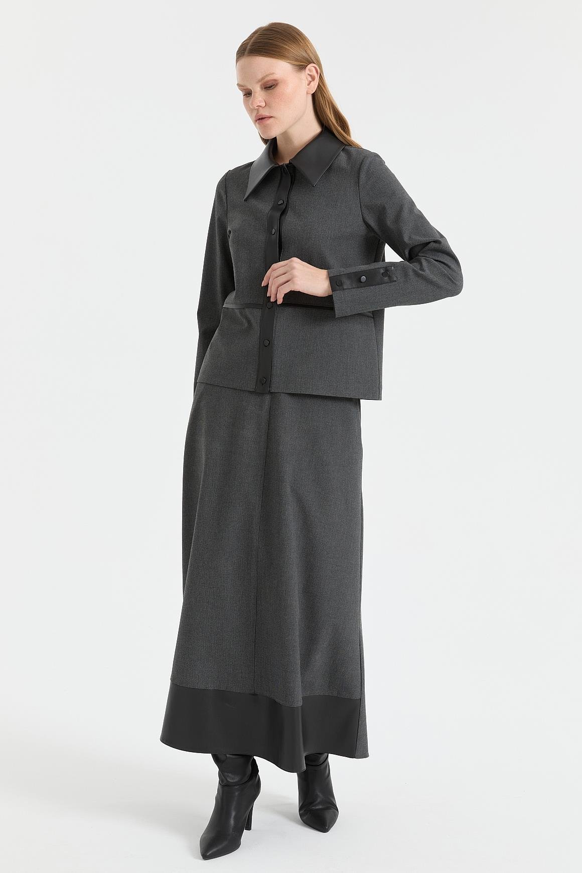 Deri Detaylı Etekli Takım  Antrasit