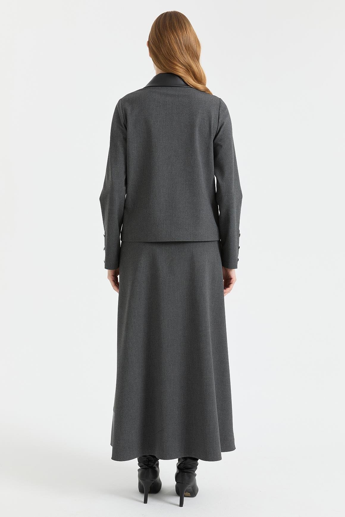 Deri Detaylı Etekli Takım  Antrasit