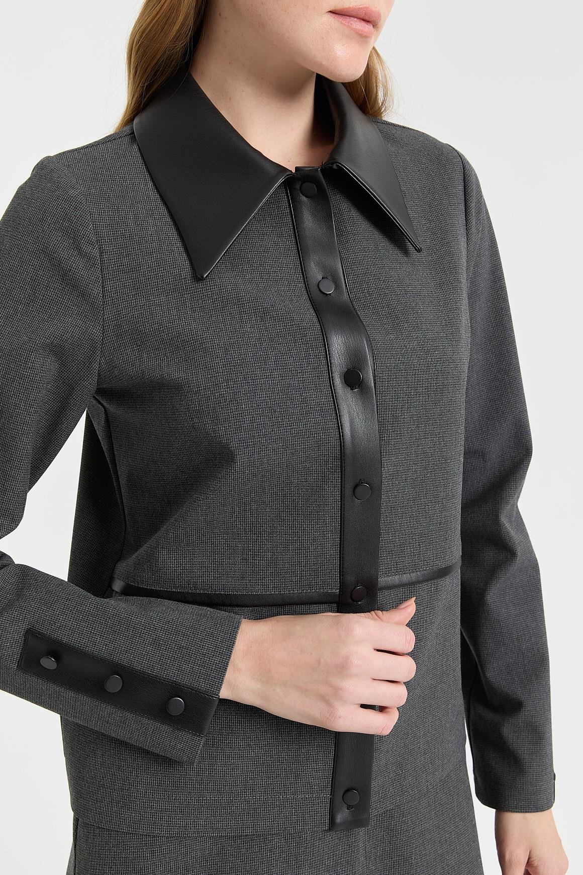 Deri Detaylı Etekli Takım  Antrasit