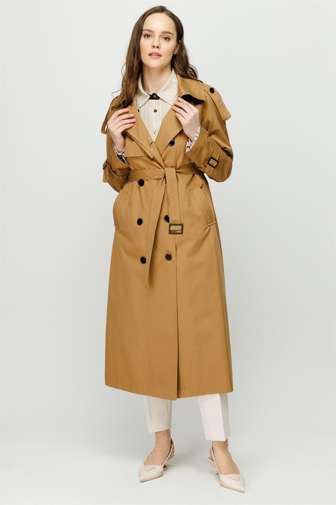 Apolet ve Aller Detaylı Trençkot  Camel