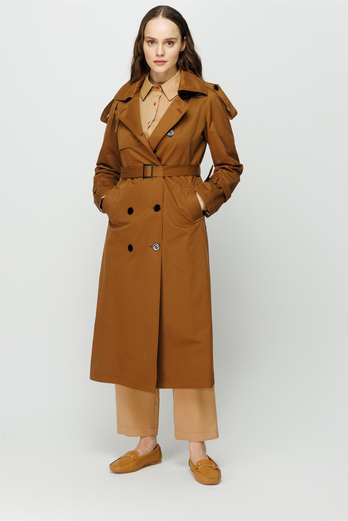 Apolet ve Aller Detaylı Trençkot  Taba