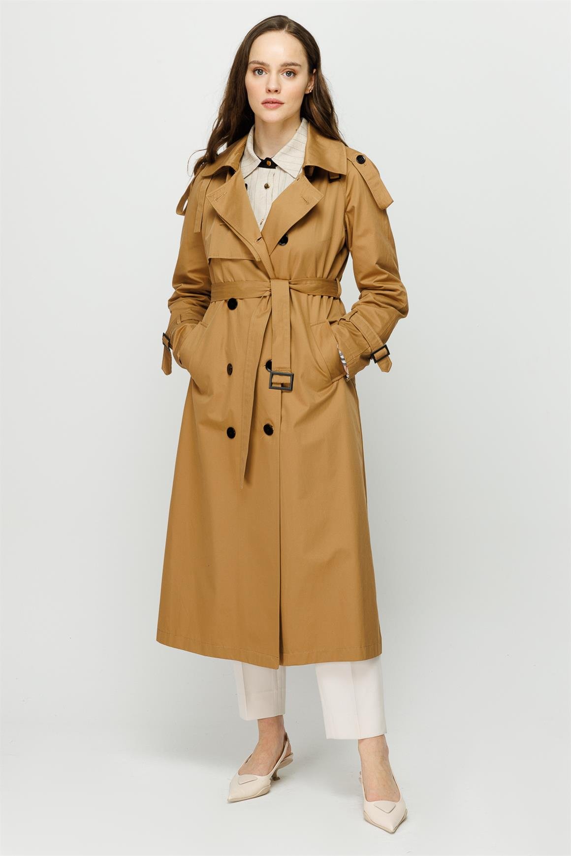 Apolet ve Aller Detaylı Trençkot  Camel