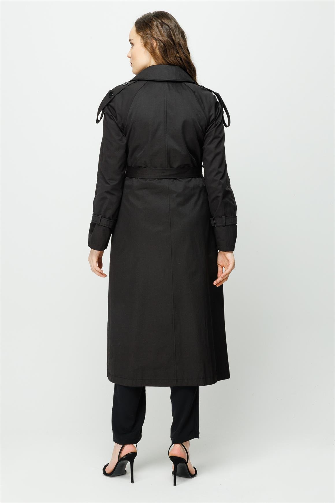 Apolet ve Aller Detaylı Trençkot  Siyah