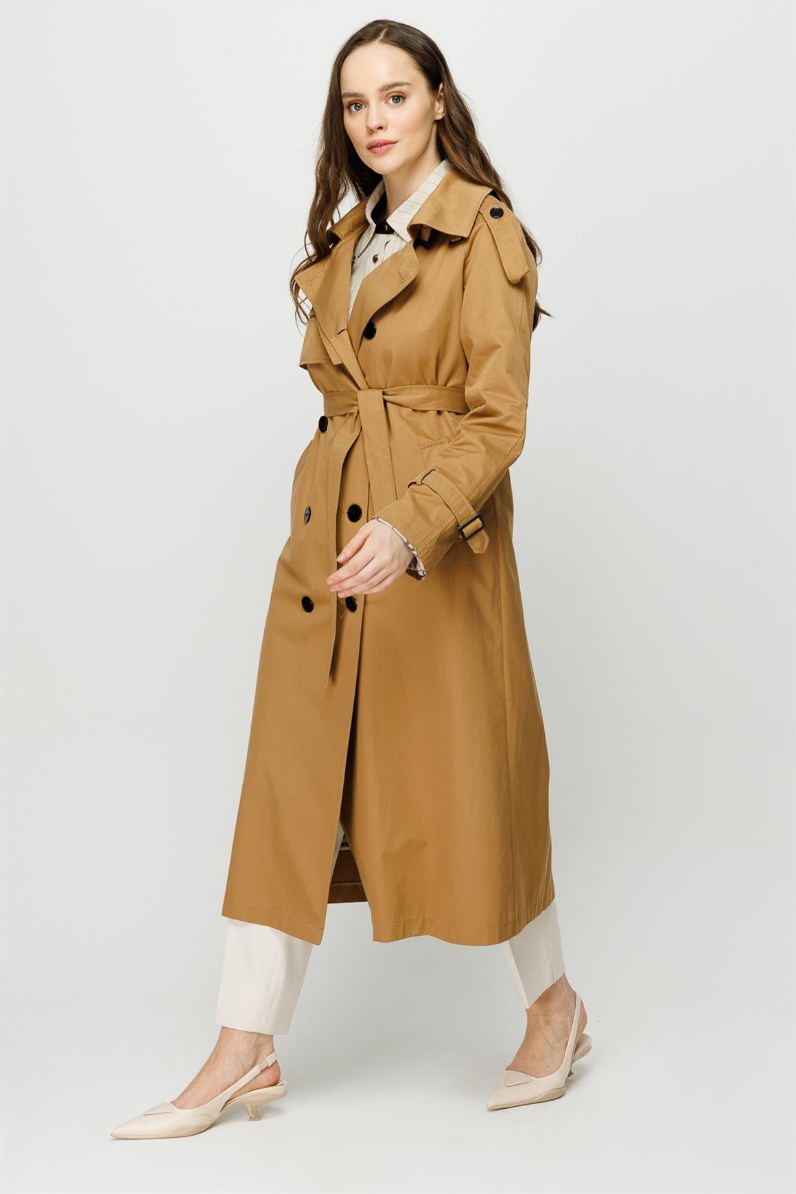 Apolet ve Aller Detaylı Trençkot  Camel