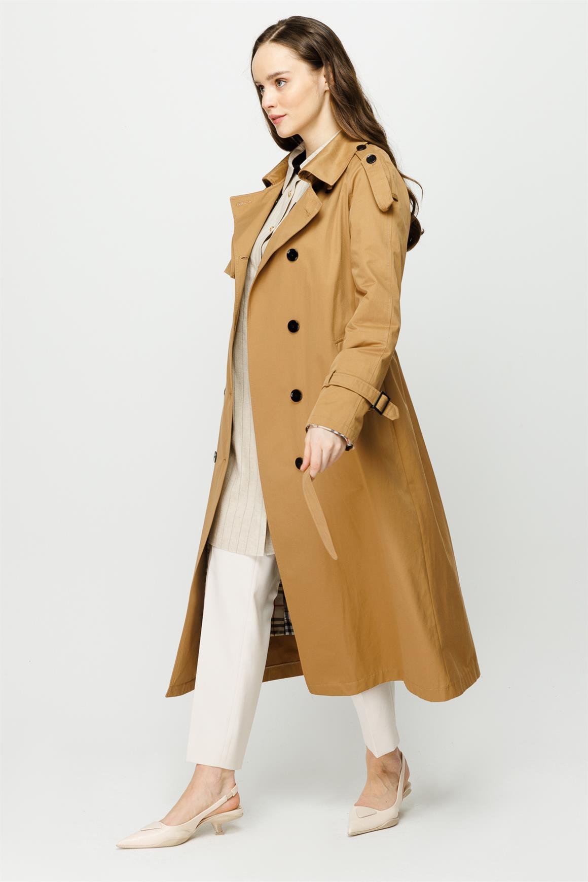 Apolet ve Aller Detaylı Trençkot  Camel