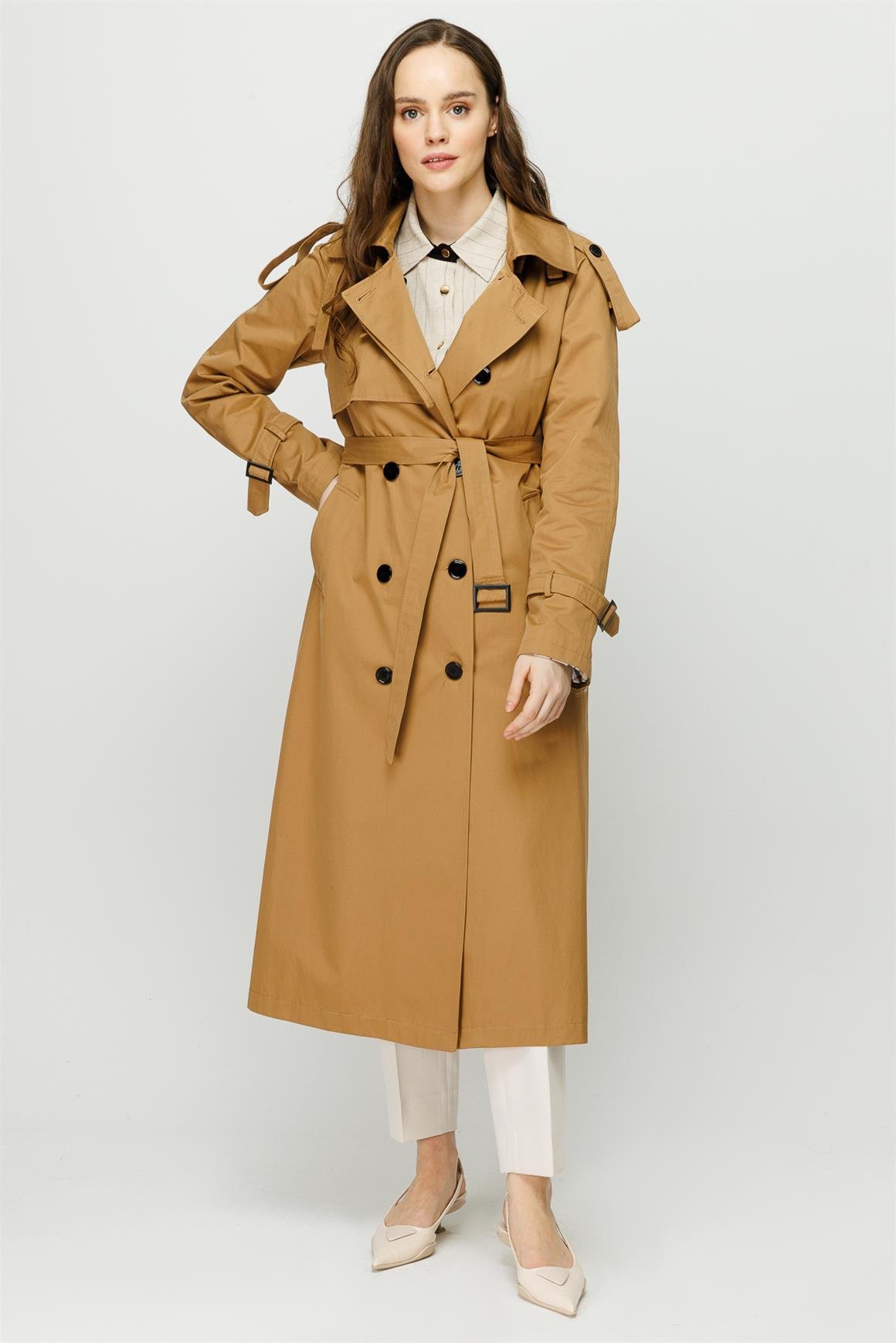 Apolet ve Aller Detaylı Trençkot  Camel