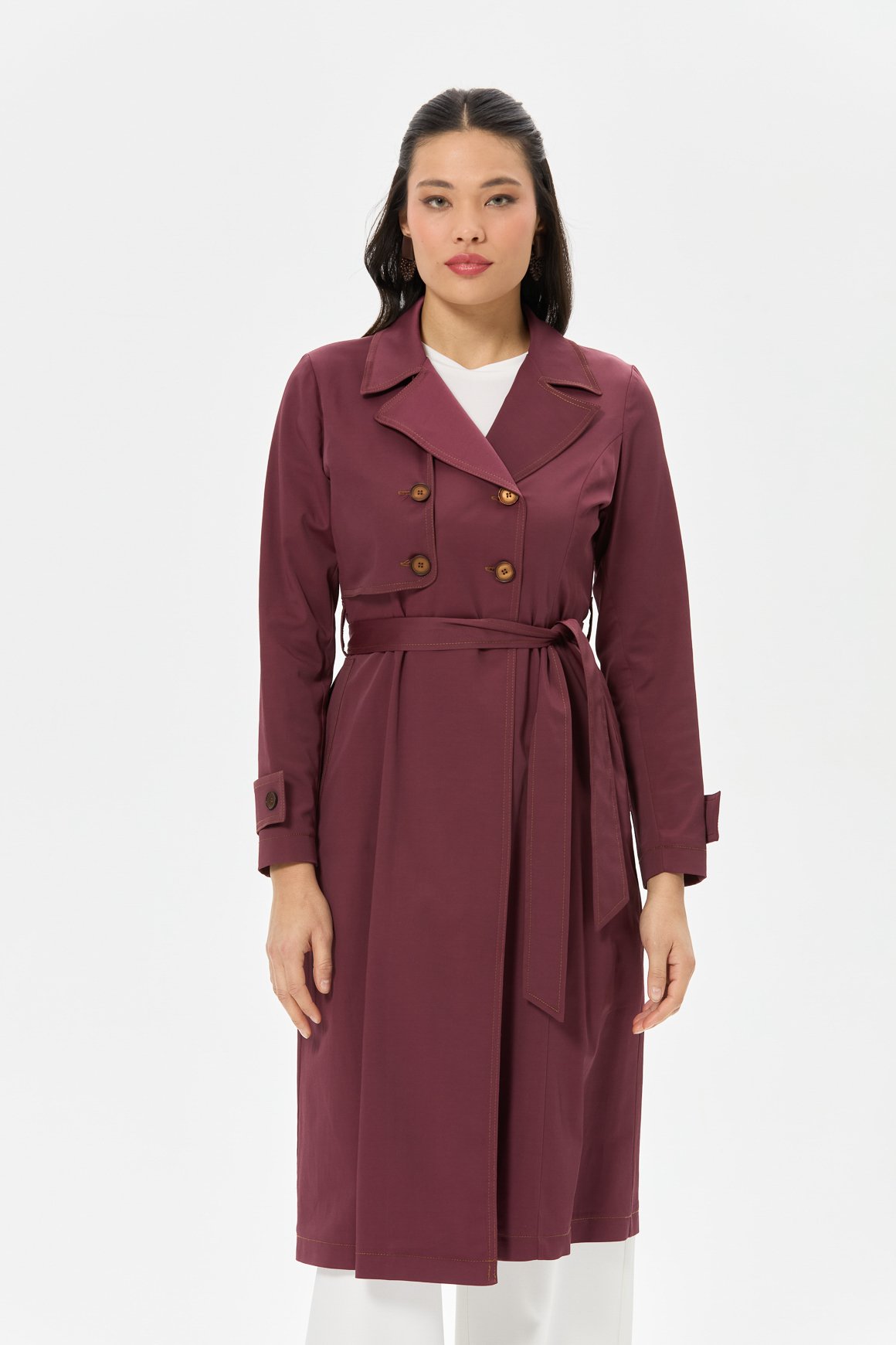 Dikiş Detaylı Trenc  Bordo