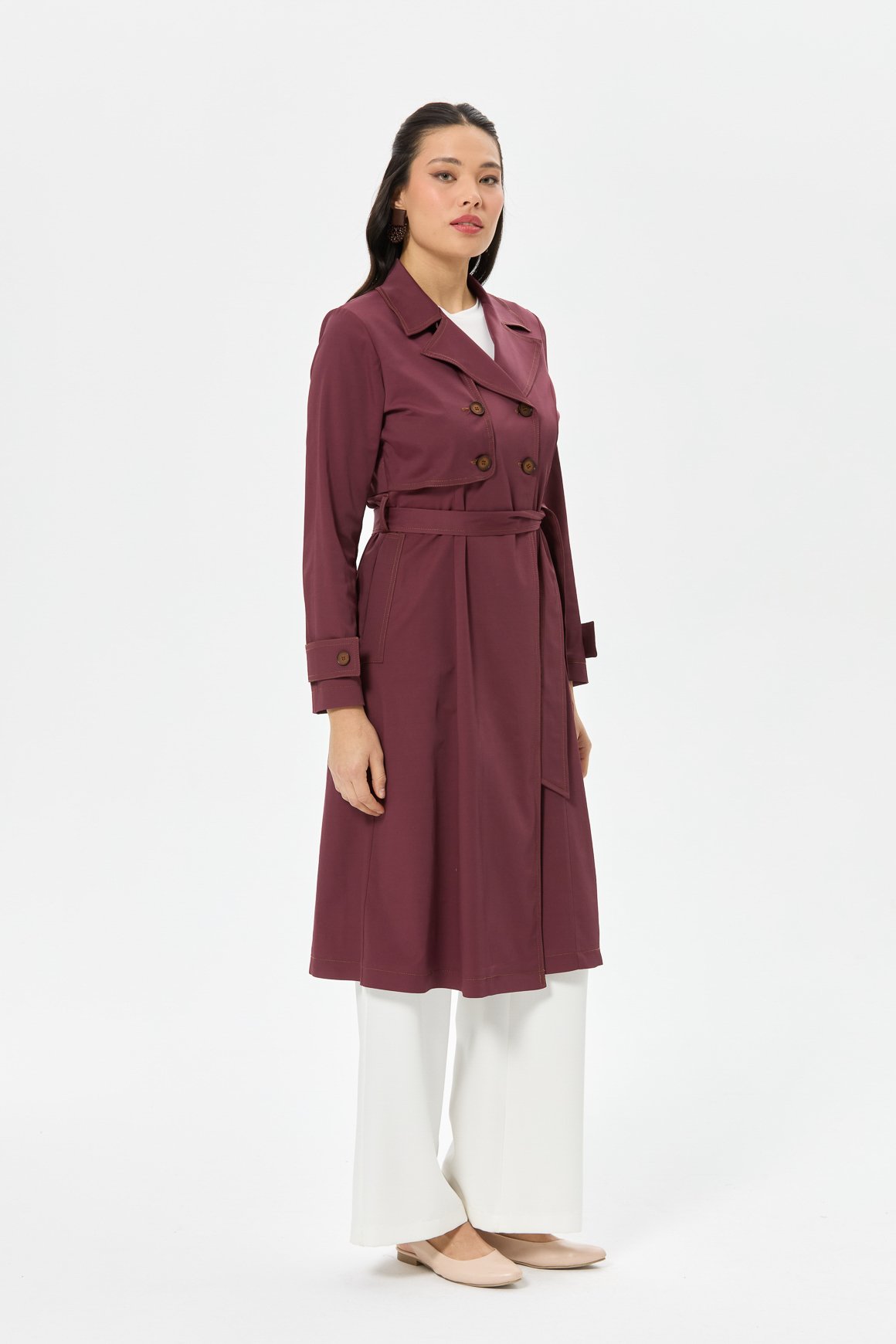 Dikiş Detaylı Trenc  Bordo