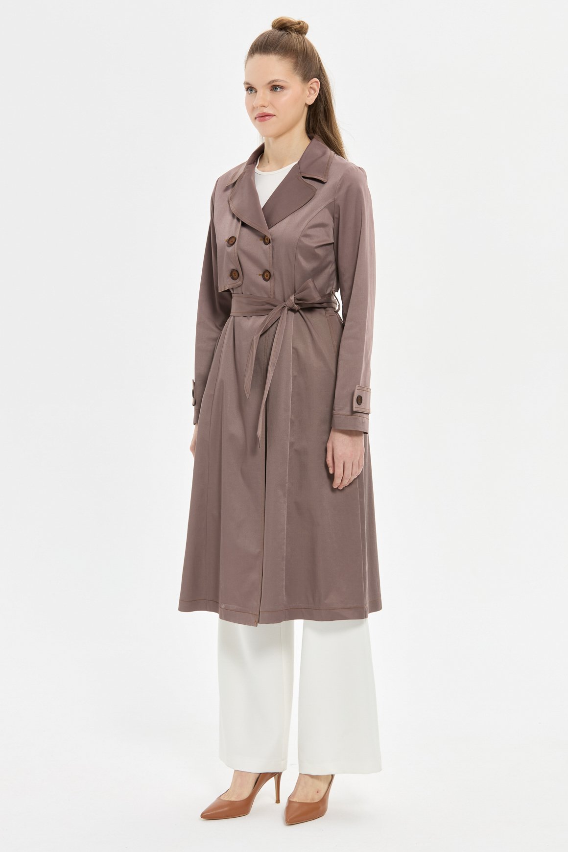 Dikiş Detaylı Trenc  Kahve