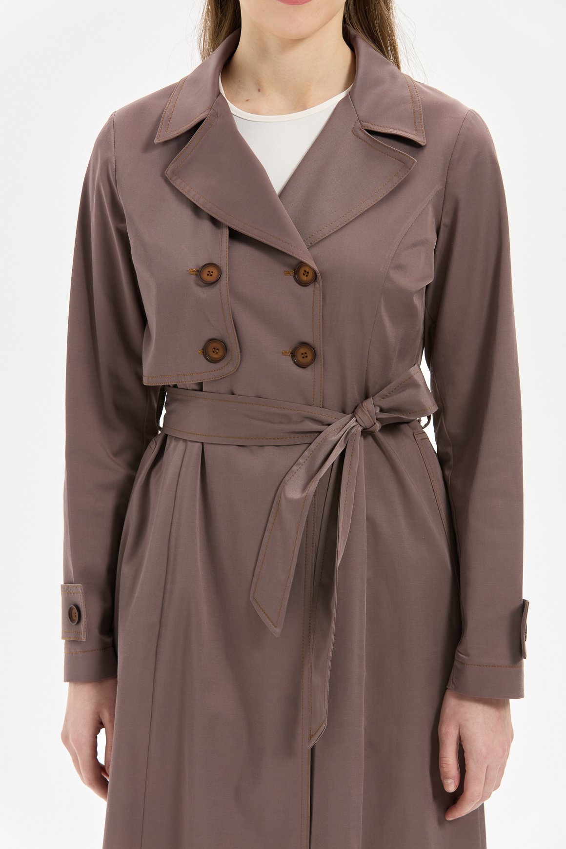 Dikiş Detaylı Trenc  Kahve