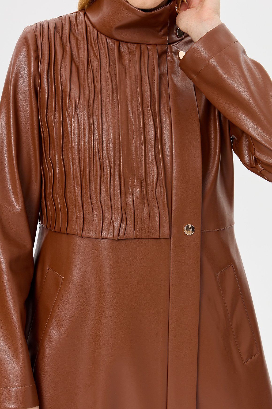 Kraş Detaylı Aller Kapamalı İçi Süet Kaplı Deri Trenç  Taba