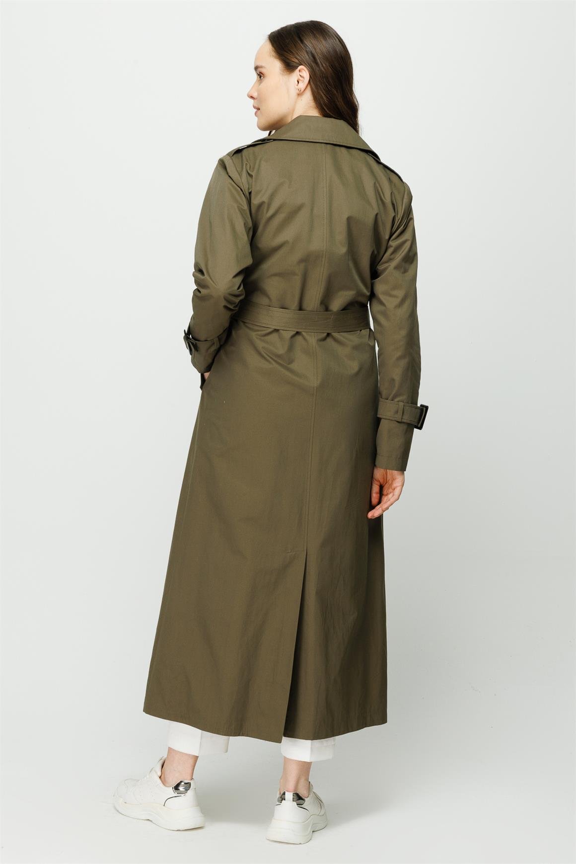 Reglan Kollu Kruvaze Kapamalı Trençkot  Haki