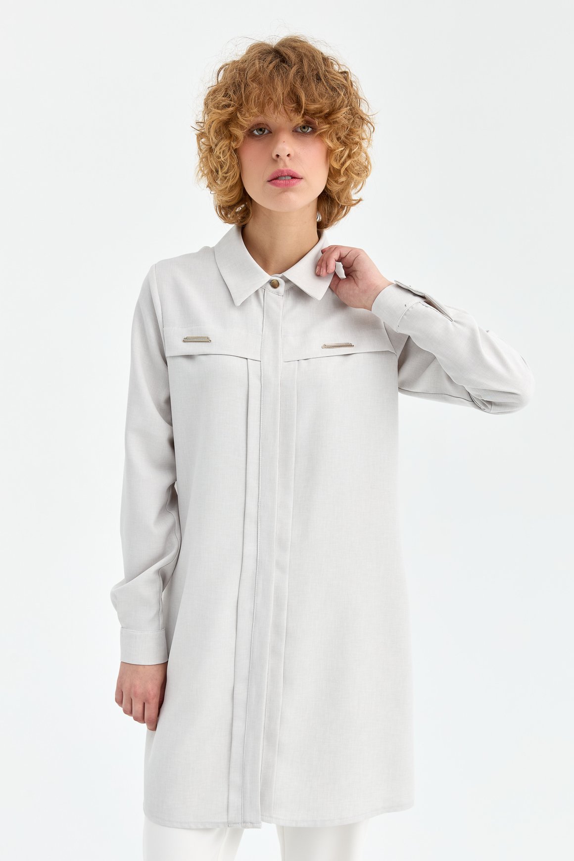 Aksesuar Detaylı Tunik  Gri