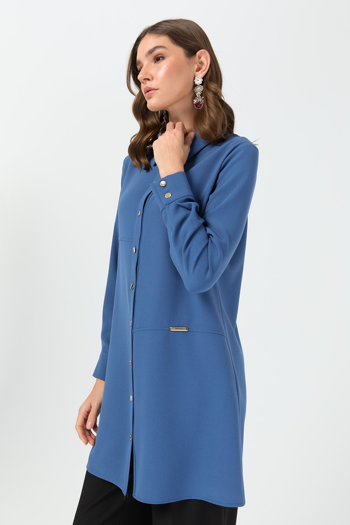 Aksesuar Detaylı Tunik  İndigo