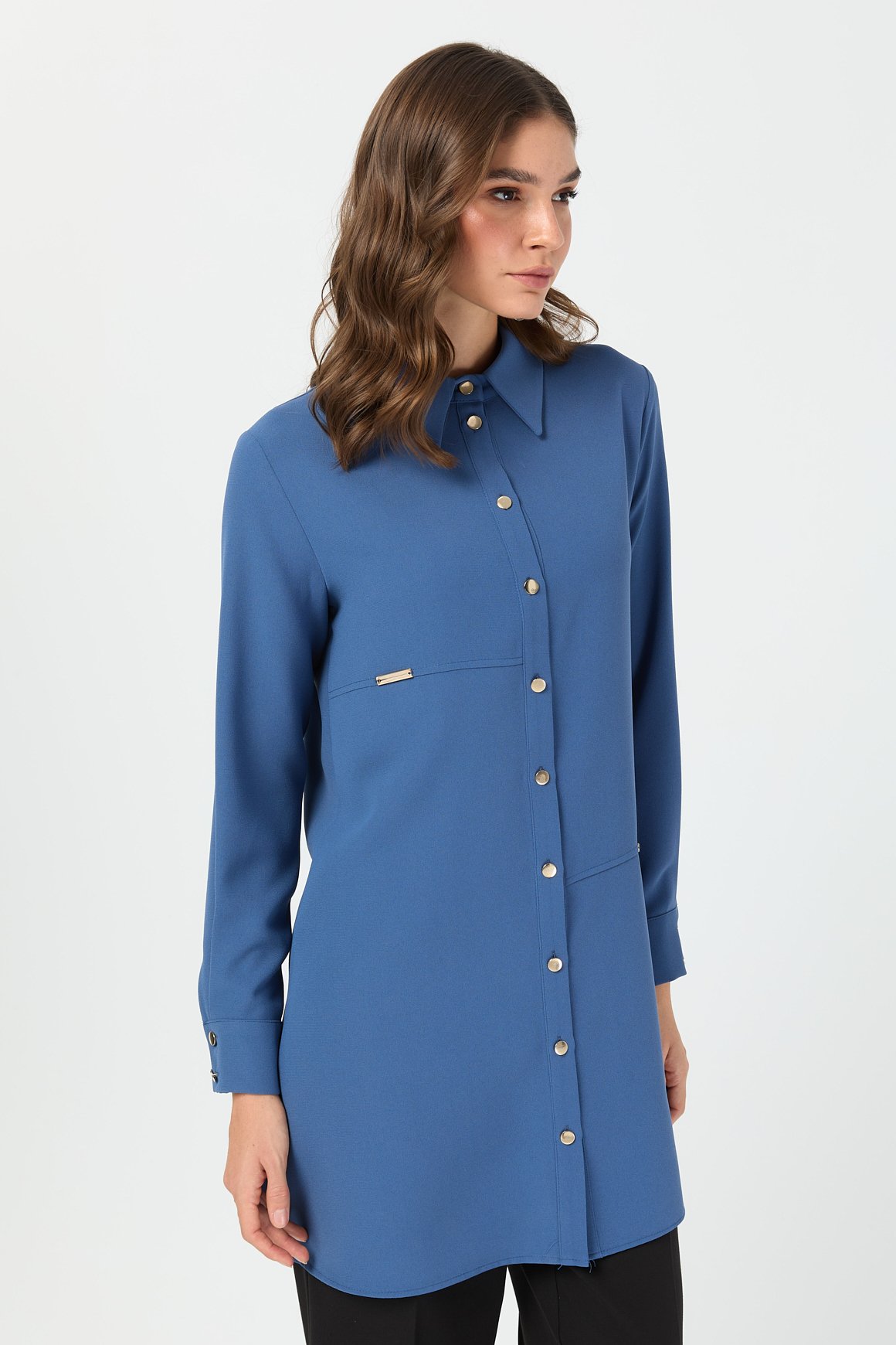 Aksesuar Detaylı Tunik  İndigo