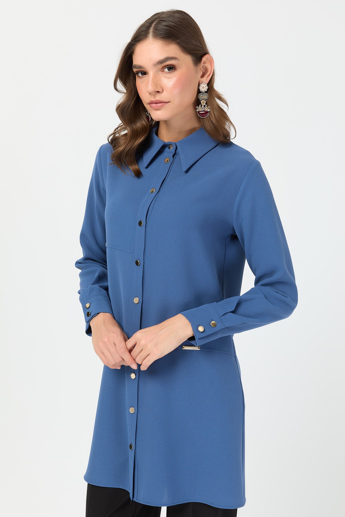 Aksesuar Detaylı Tunik  İndigo