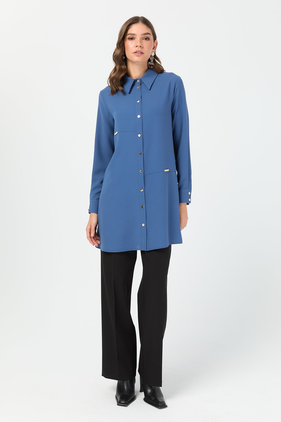 Aksesuar Detaylı Tunik  İndigo