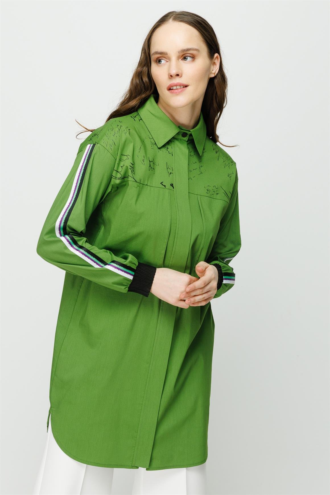 Print and Aller Detailed Cotton Tunic - Green