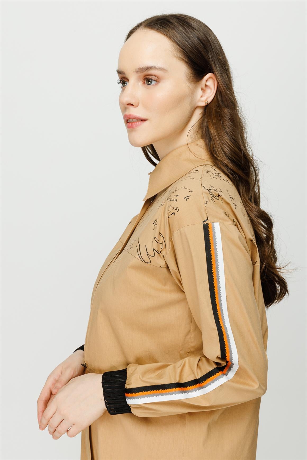 Baskı ve Aller Detaylı Pamuklu Tunik  Camel