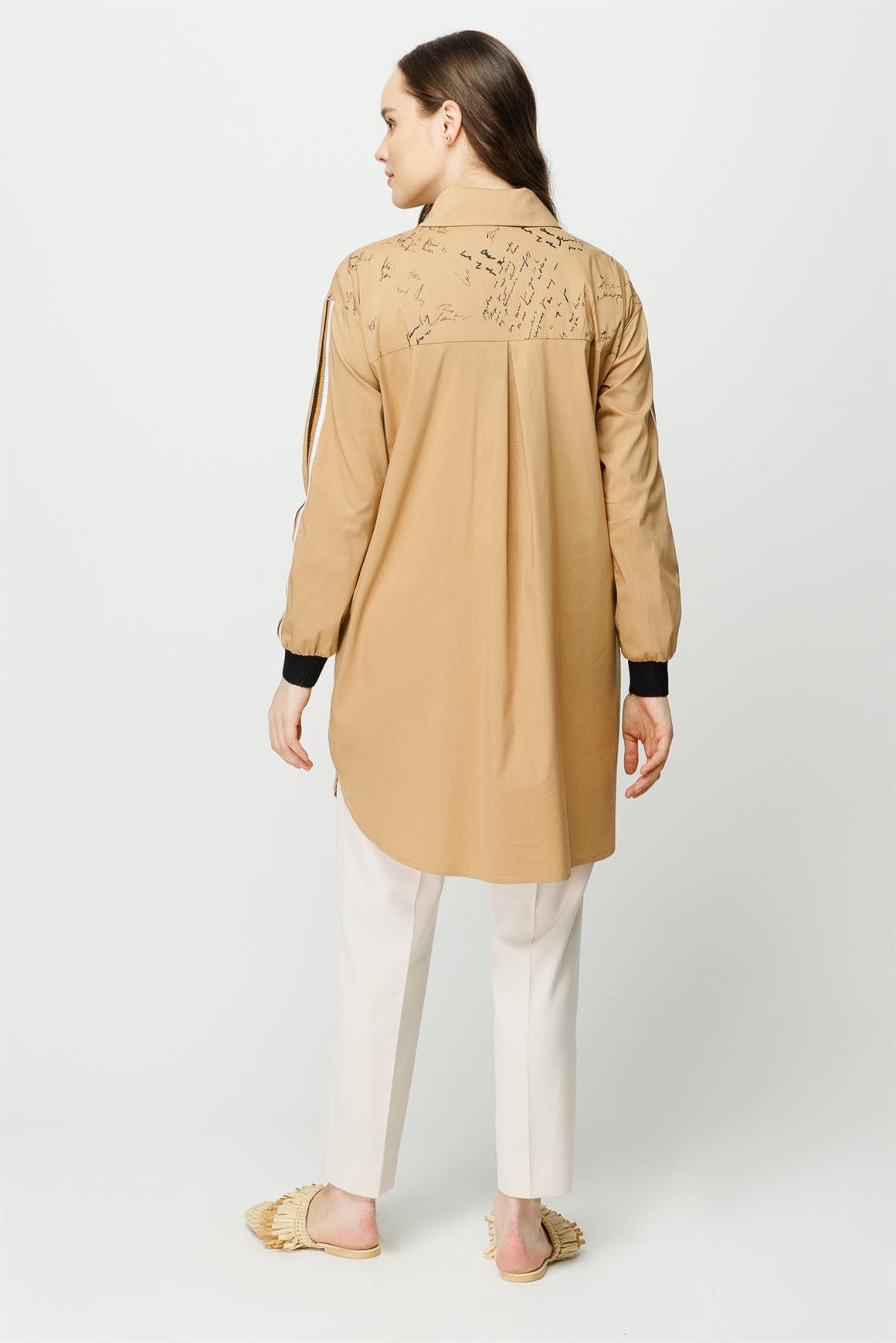 Baskı ve Aller Detaylı Pamuklu Tunik  Camel